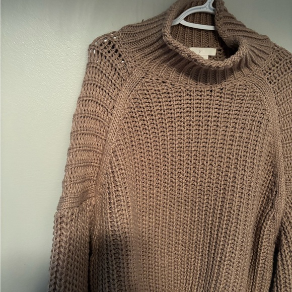 H&M Brown Chunky Knit Turtleneck Sweater Relaxed Ribbed Oversized Large - Picture 4 of 7
